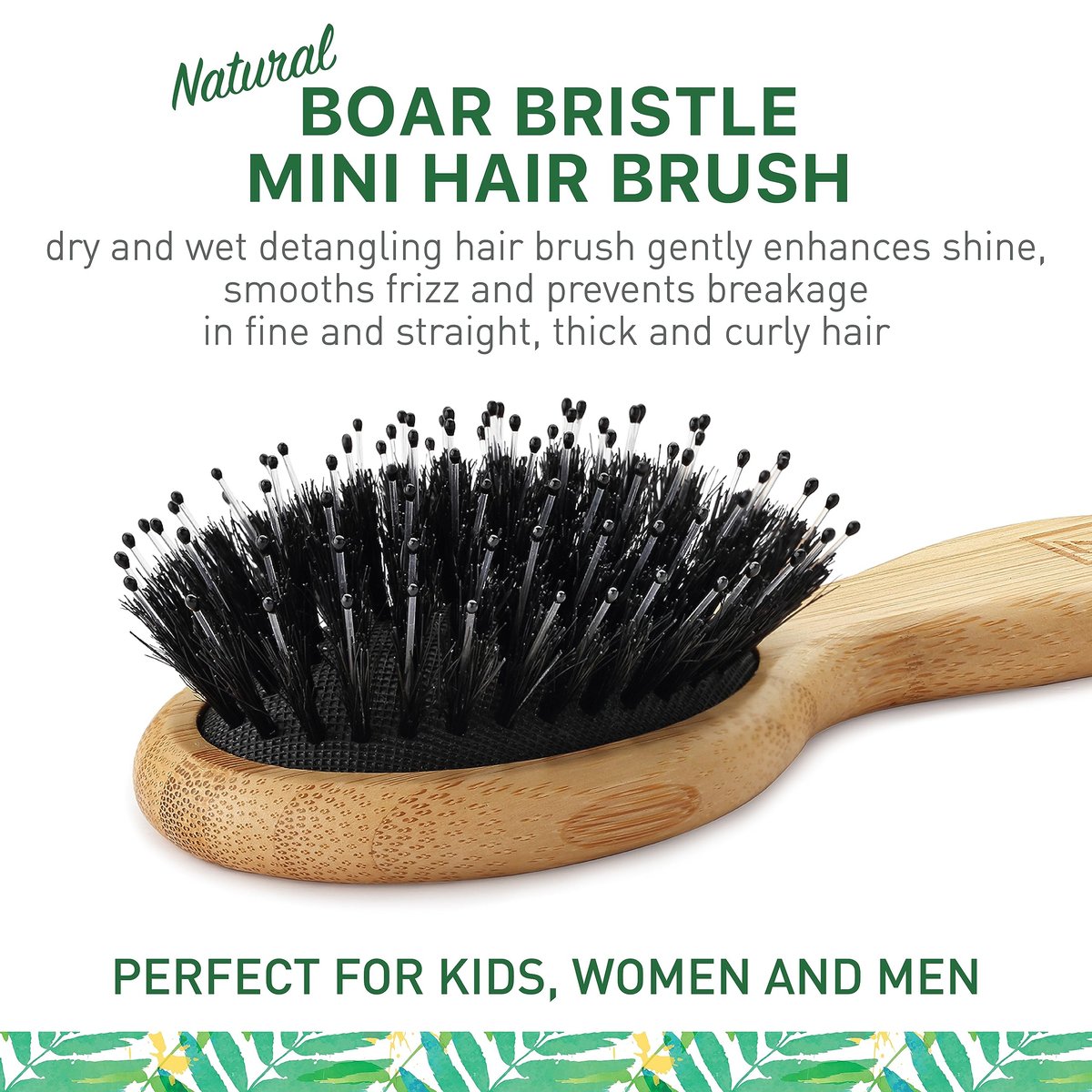 Mini Natural Boar Bristle Hair Brush – Portable Detangling Brush for Women, Men & Kids, Enhances Shine for All Hair Types - görsel 3