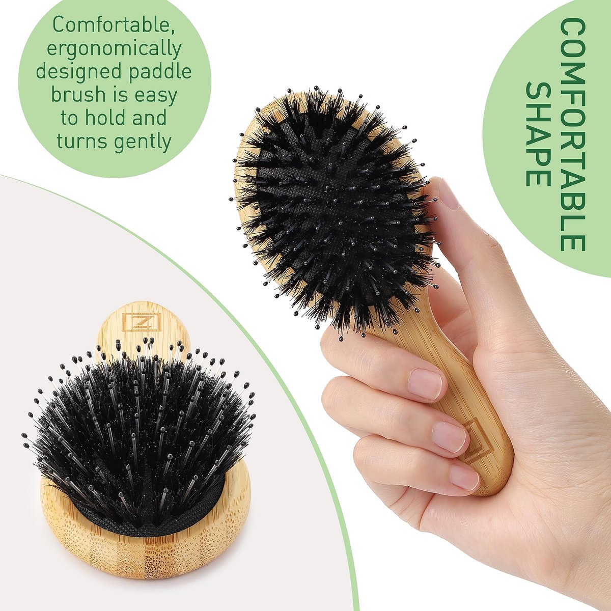 Mini Natural Boar Bristle Hair Brush – Portable Detangling Brush for Women, Men & Kids, Enhances Shine for All Hair Types - görsel 9