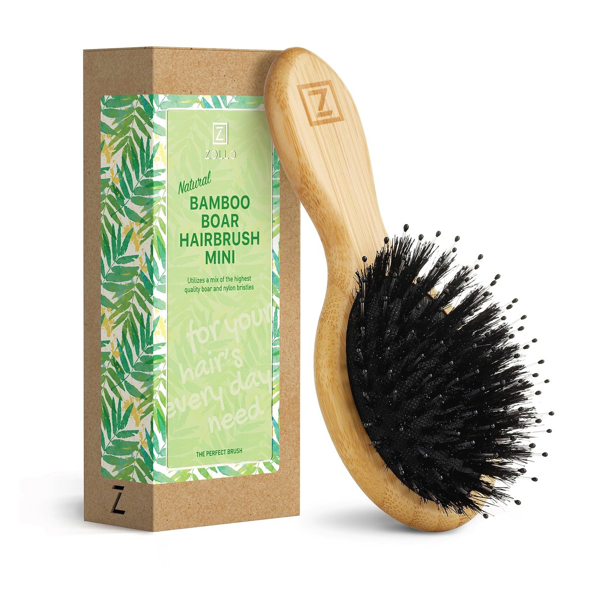 Mini Natural Boar Bristle Hair Brush – Portable Detangling Brush for Women, Men & Kids, Enhances Shine for All Hair Types - görsel 1