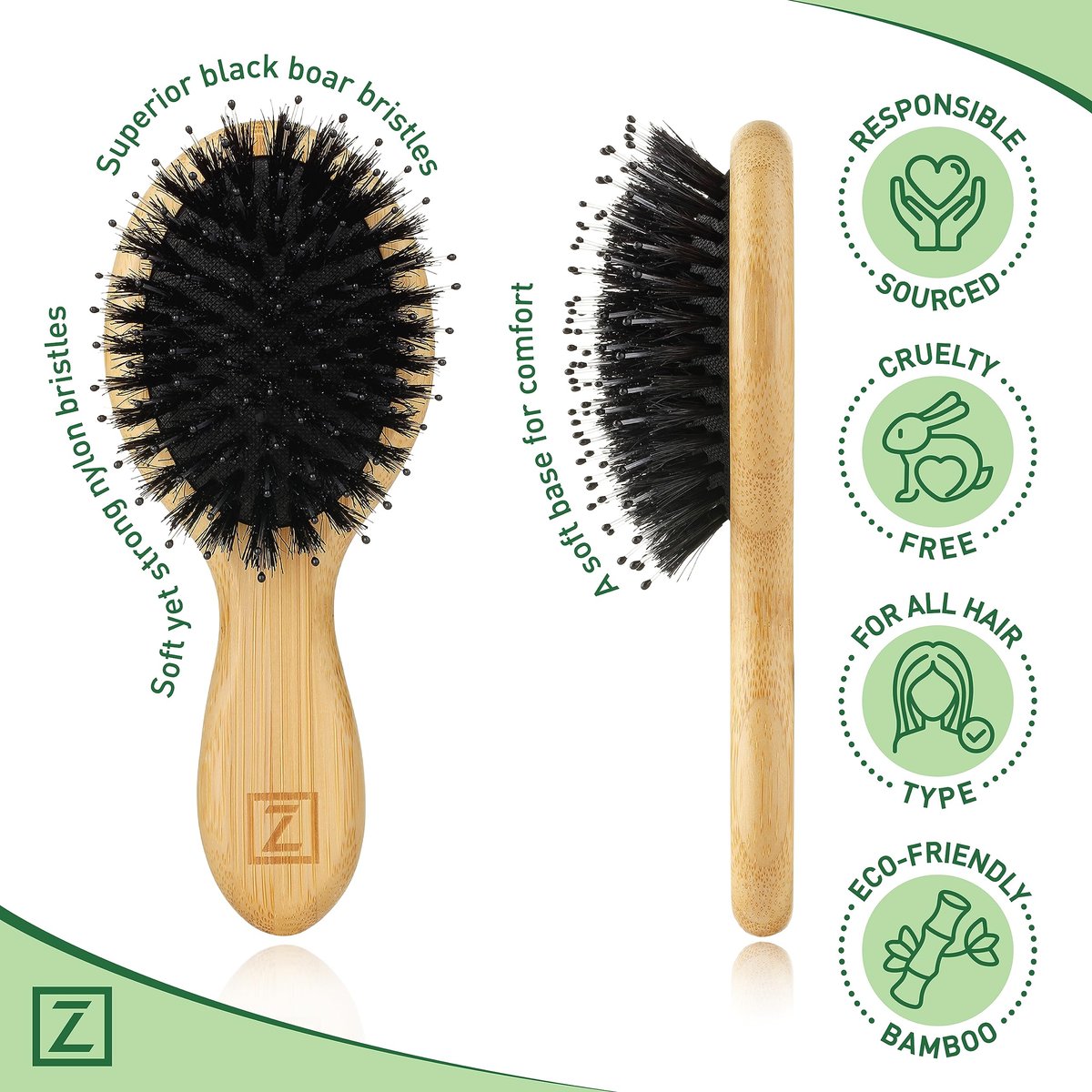 Mini Natural Boar Bristle Hair Brush – Portable Detangling Brush for Women, Men & Kids, Enhances Shine for All Hair Types - görsel 7