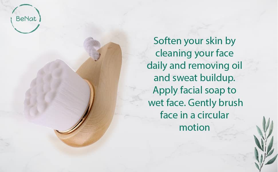 BeNat. Facial Bamboo Wood Handle Cleansing Brush – Extra-Soft Fiber Facial Brush, White - görsel 6