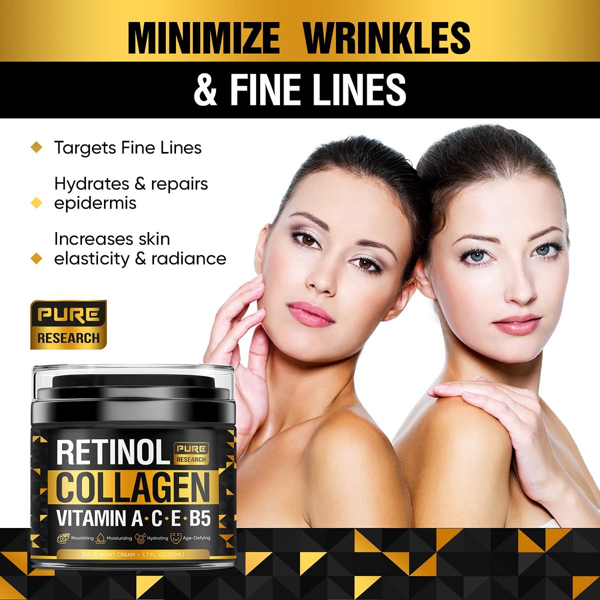Retinol Face Cream – Natural Anti-Wrinkle Cream with Collagen & Hyaluronic Acid – Anti-Aging Facial Moisturizer, 1.7 oz Avelisse