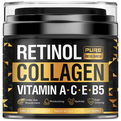 Retinol Face Cream – Natural Anti-Wrinkle Cream with Collagen & Hyaluronic Acid – Anti-Aging Facial Moisturizer, 1.7 oz Avelisse
