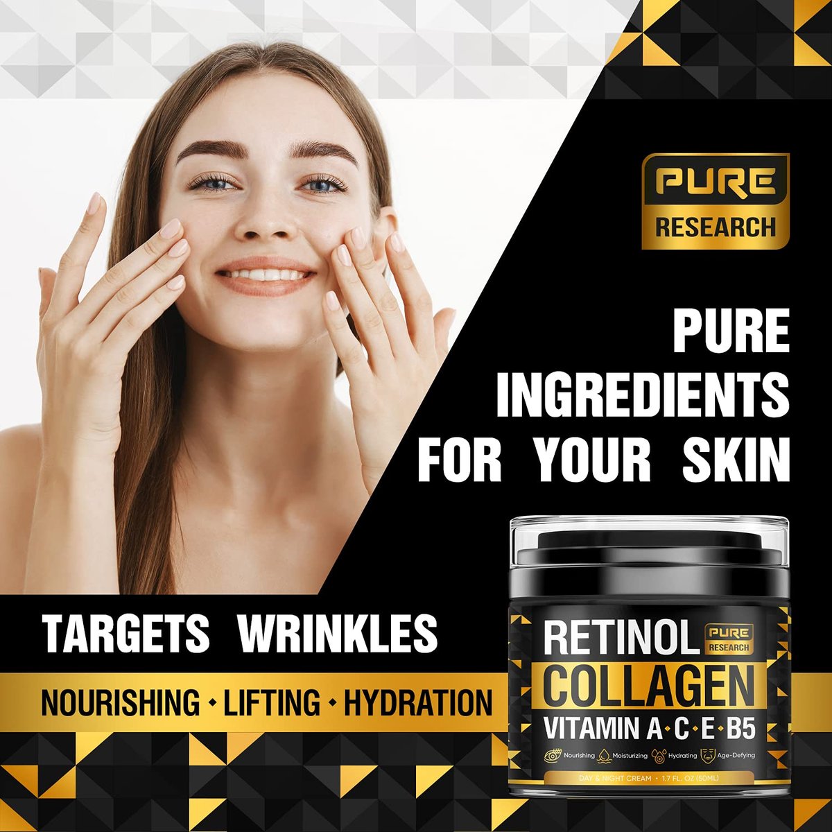Retinol Face Cream – Natural Anti-Wrinkle Cream with Collagen & Hyaluronic Acid – Anti-Aging Facial Moisturizer, 1.7 oz Avelisse