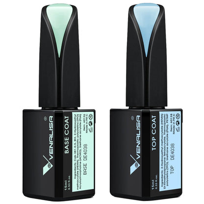 VENALISA 2 Pcs 15ml Gel Nail Polish Base and Top Coat Set - No Wipe High Gloss Long Lasting Tempered Top Coat Soak Off LED Gel Kit