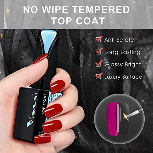VENALISA 2 Pcs 15ml Gel Nail Polish Base and Top Coat Set - No Wipe High Gloss Long Lasting Tempered Top Coat Soak Off LED Gel Kit - görsel 4