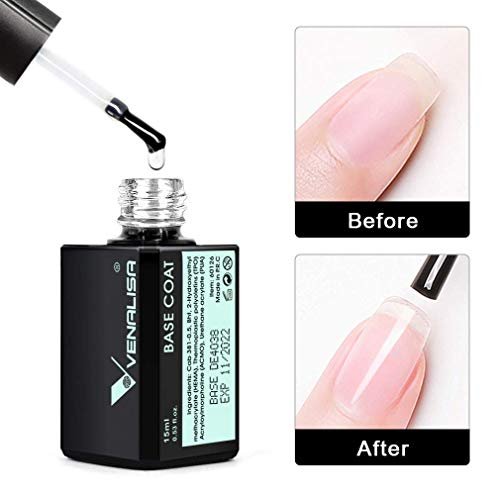 VENALISA 2 Pcs 15ml Gel Nail Polish Base and Top Coat Set - No Wipe High Gloss Long Lasting Tempered Top Coat Soak Off LED Gel Kit - görsel 18