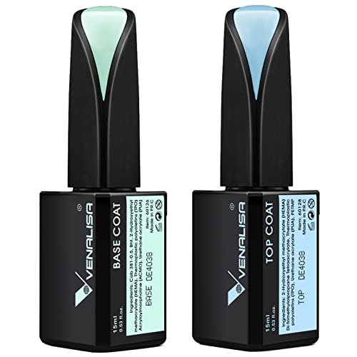 VENALISA 2 Pcs 15ml Gel Nail Polish Base and Top Coat Set - No Wipe High Gloss Long Lasting Tempered Top Coat Soak Off LED Gel Kit - görsel 2