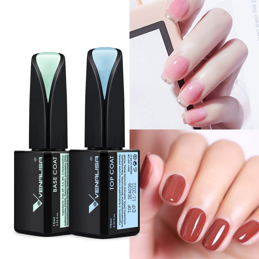 VENALISA 2 Pcs 15ml Gel Nail Polish Base and Top Coat Set - No Wipe High Gloss Long Lasting Tempered Top Coat Soak Off LED Gel Kit - görsel 15