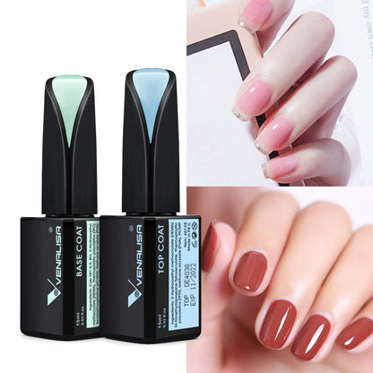 VENALISA 2 Pcs 15ml Gel Nail Polish Base and Top Coat Set - No Wipe High Gloss Long Lasting Tempered Top Coat Soak Off LED Gel Kit