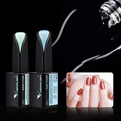 VENALISA 2 Pcs 15ml Gel Nail Polish Base and Top Coat Set - No Wipe High Gloss Long Lasting Tempered Top Coat Soak Off LED Gel Kit