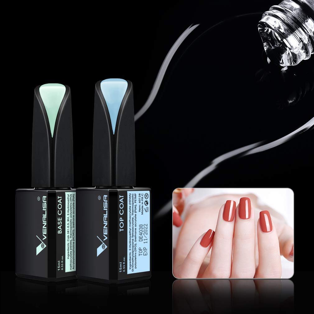 VENALISA 2 Pcs 15ml Gel Nail Polish Base and Top Coat Set - No Wipe High Gloss Long Lasting Tempered Top Coat Soak Off LED Gel Kit - görsel 13
