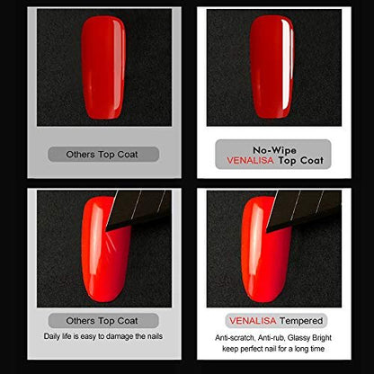 VENALISA 2 Pcs 15ml Gel Nail Polish Base and Top Coat Set - No Wipe High Gloss Long Lasting Tempered Top Coat Soak Off LED Gel Kit