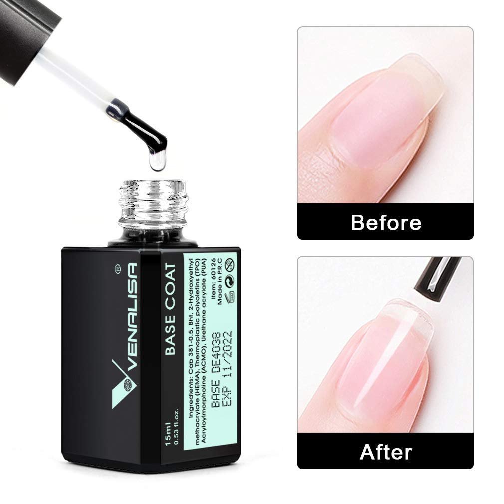 VENALISA 2 Pcs 15ml Gel Nail Polish Base and Top Coat Set - No Wipe High Gloss Long Lasting Tempered Top Coat Soak Off LED Gel Kit - görsel 17