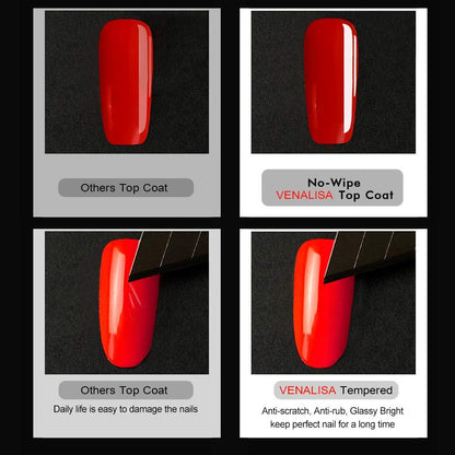 VENALISA 2 Pcs 15ml Gel Nail Polish Base and Top Coat Set - No Wipe High Gloss Long Lasting Tempered Top Coat Soak Off LED Gel Kit