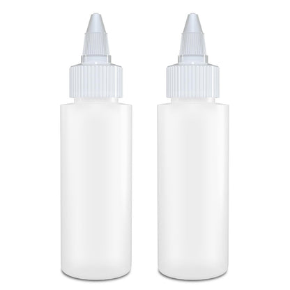 BRIGHTFROM 2 OZ Twist Top Applicator Bottles - Pack of 2, Squeeze Empty Plastic Bottles with Open/Close Nozzle for Hair Color, Dye, and More