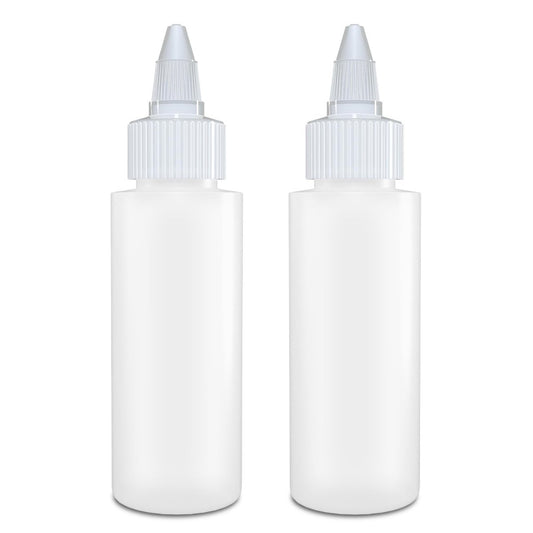 BRIGHTFROM 2 OZ Twist Top Applicator Bottles - Pack of 2, Squeeze Empty Plastic Bottles with Open/Close Nozzle for Hair Color, Dye, and More
