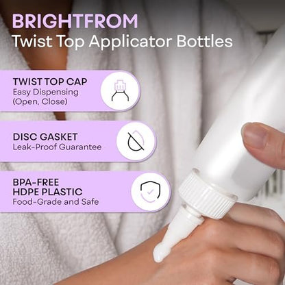 BRIGHTFROM 2 OZ Twist Top Applicator Bottles - Pack of 2, Squeeze Empty Plastic Bottles with Open/Close Nozzle for Hair Color, Dye, and More