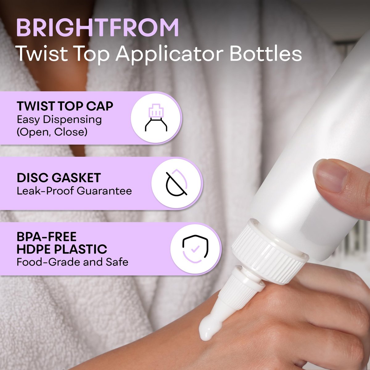 BRIGHTFROM 2 OZ Twist Top Applicator Bottles - Pack of 2, Squeeze Empty Plastic Bottles with Open/Close Nozzle for Hair Color, Dye, and More - görsel 3