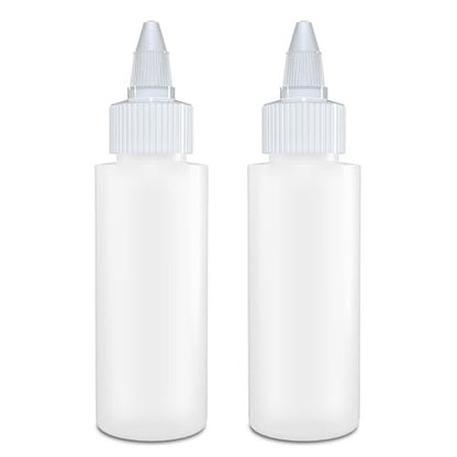 BRIGHTFROM 2 OZ Twist Top Applicator Bottles - Pack of 2, Squeeze Empty Plastic Bottles with Open/Close Nozzle for Hair Color, Dye, and More