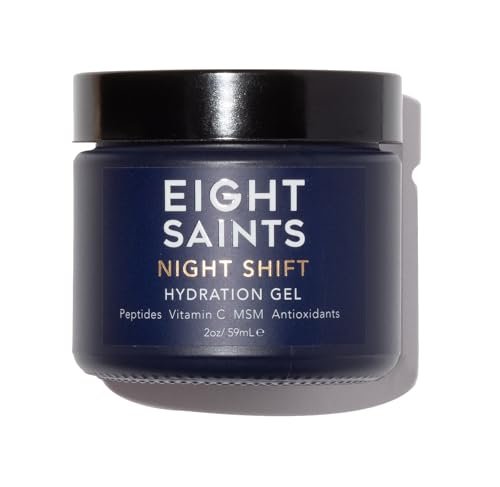 Eight Saints Night Shift Anti-Aging Gel Face Moisturizer - Night Cream with Peptides, Vitamin C, and Aloe Vera for Reducing Fine Lines and Wrinkles, 2 oz Avelisse