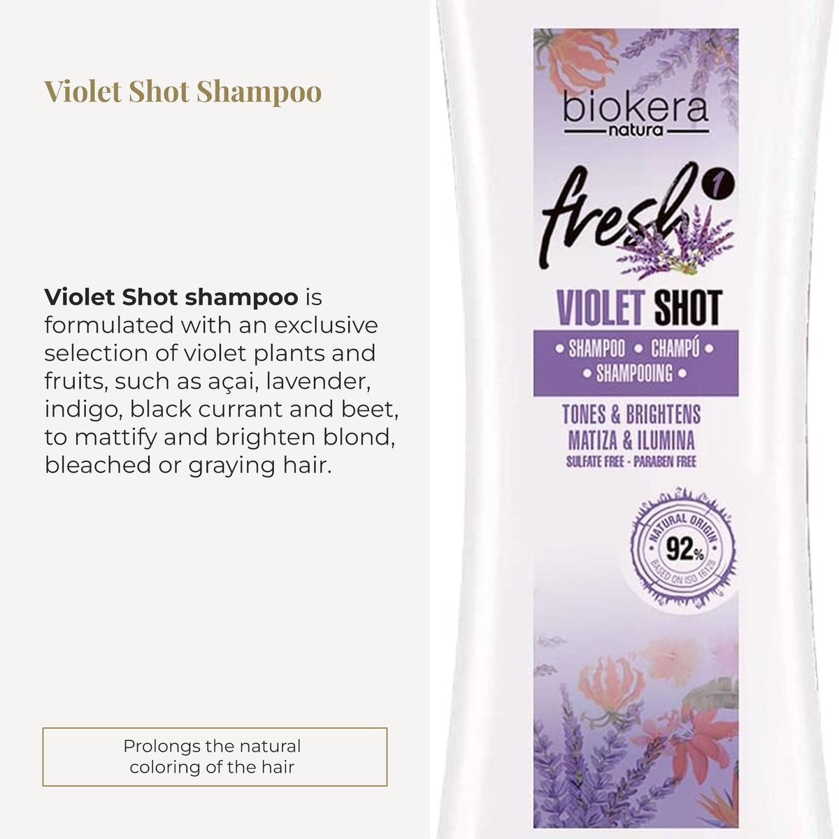 SALERM Biokera Fresh Violet Purple Shampoo - Toning Shampoo for Blonde, Gray, Highlighted, and Bleached Hair - Sulfate-Free & Paraben-Free - 300 ml - görsel 3