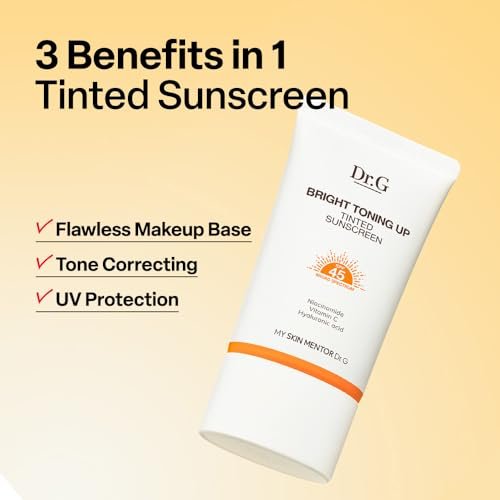 Dr. G Bright Toning Up Tinted Sunscreen SPF 45 - Lightweight Korean Sunscreen with Niacinamide & Vitamin C for All Skin Types, 1.69 fl oz Avelisse