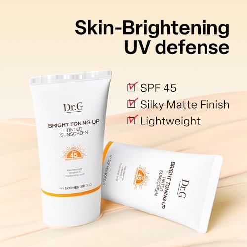 Dr. G Bright Toning Up Tinted Sunscreen SPF 45 - Lightweight Korean Sunscreen with Niacinamide & Vitamin C for All Skin Types, 1.69 fl oz Avelisse