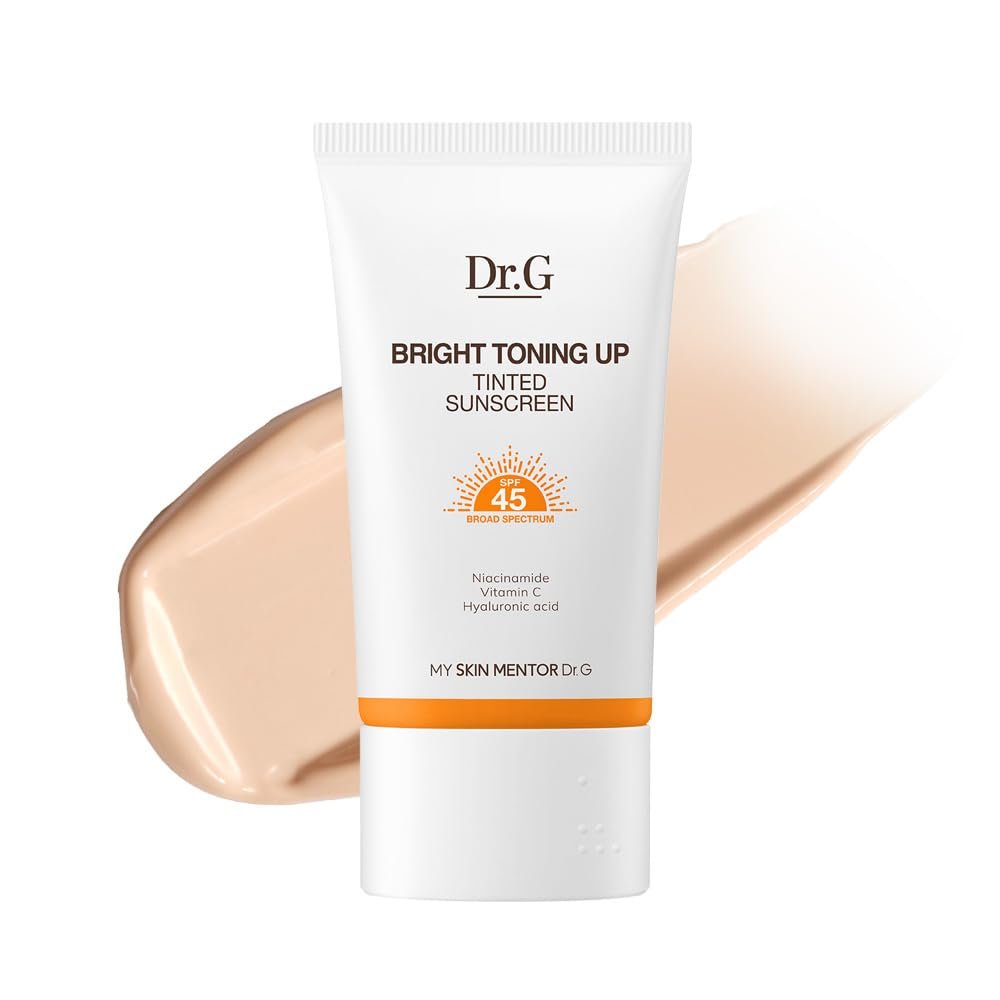 Dr. G Bright Toning Up Tinted Sunscreen SPF 45 - Lightweight Korean Sunscreen with Niacinamide & Vitamin C for All Skin Types, 1.69 fl oz Avelisse