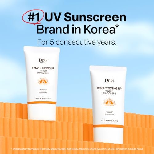 Dr. G Bright Toning Up Tinted Sunscreen SPF 45 - Lightweight Korean Sunscreen with Niacinamide & Vitamin C for All Skin Types, 1.69 fl oz Avelisse