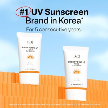 Dr. G Bright Toning Up Tinted Sunscreen SPF 45 - Lightweight Korean Sunscreen with Niacinamide & Vitamin C for All Skin Types, 1.69 fl oz Avelisse