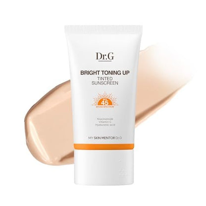 Dr. G Bright Toning Up Tinted Sunscreen SPF 45 - Lightweight Korean Sunscreen with Niacinamide & Vitamin C for All Skin Types, 1.69 fl oz Avelisse