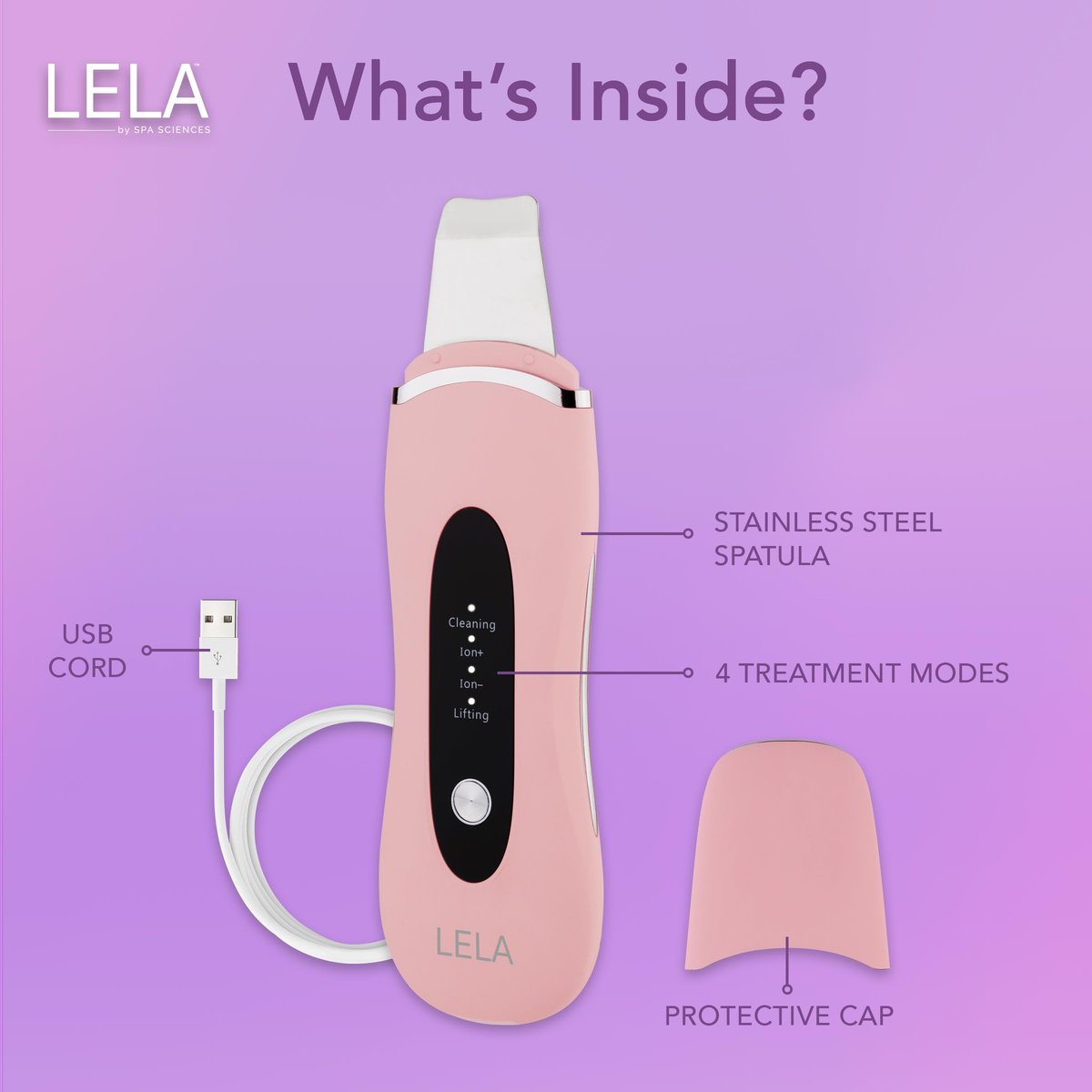 Spa Sciences LELA 4-in-1 Facial Spatula for Deep Cleansing, Pore Extraction, Serum Infusion, Anti-Aging & Contouring - Pink Avelisse