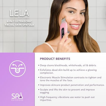Spa Sciences LELA 4-in-1 Facial Spatula for Deep Cleansing, Pore Extraction, Serum Infusion, Anti-Aging & Contouring - Pink Avelisse