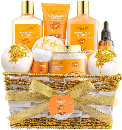 LOVERY Almond Milk & Honey Beauty Gift Basket for Women - 10 Piece Spa Self Care Kit for Relaxation Avelisse