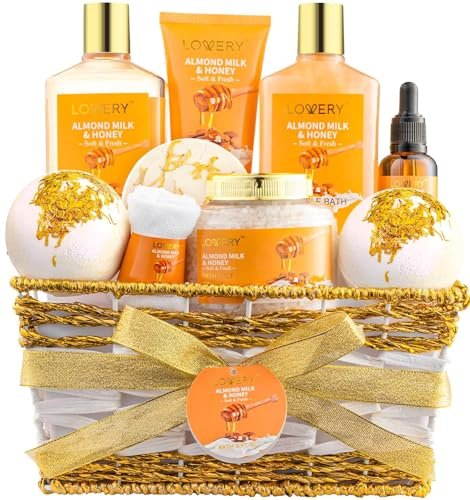 LOVERY Almond Milk & Honey Beauty Gift Basket for Women - 10 Piece Spa Self Care Kit for Relaxation Avelisse