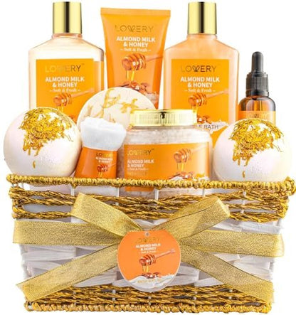 LOVERY Almond Milk & Honey Beauty Gift Basket for Women - 10 Piece Spa Self Care Kit for Relaxation Avelisse