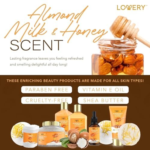 LOVERY Almond Milk & Honey Beauty Gift Basket for Women - 10 Piece Spa Self Care Kit for Relaxation Avelisse