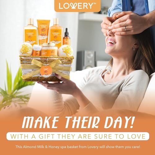 LOVERY Almond Milk & Honey Beauty Gift Basket for Women - 10 Piece Spa Self Care Kit for Relaxation Avelisse