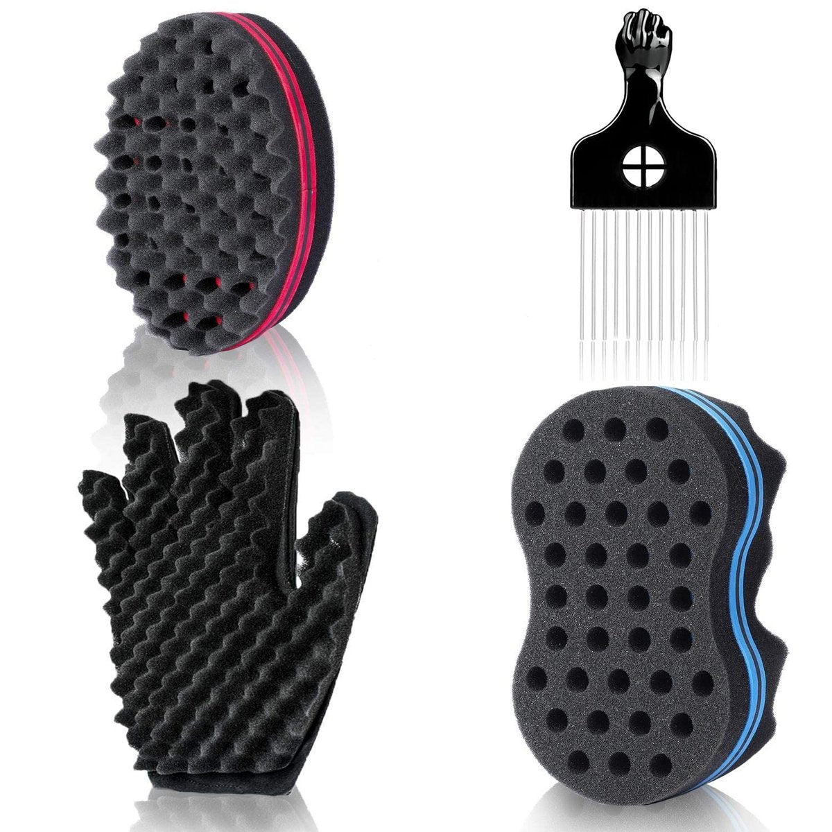 Magic Twist Hair Sponges Set – Big Holes Curling Sponge Brush for Men Women with Metal Afro Pick (6.7 inch, 3-Pack) - görsel 1