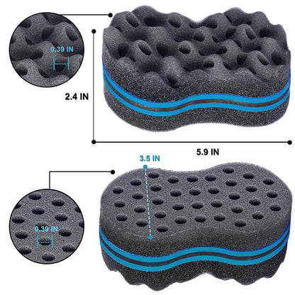 Magic Twist Hair Sponges Set – Big Holes Curling Sponge Brush for Men Women with Metal Afro Pick (6.7 inch, 3-Pack)