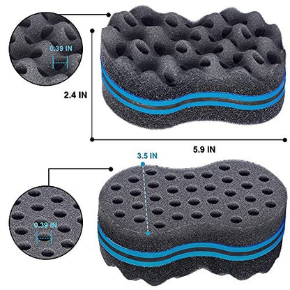 Magic Twist Hair Sponges Set – Big Holes Curling Sponge Brush for Men Women with Metal Afro Pick (6.7 inch, 3-Pack)