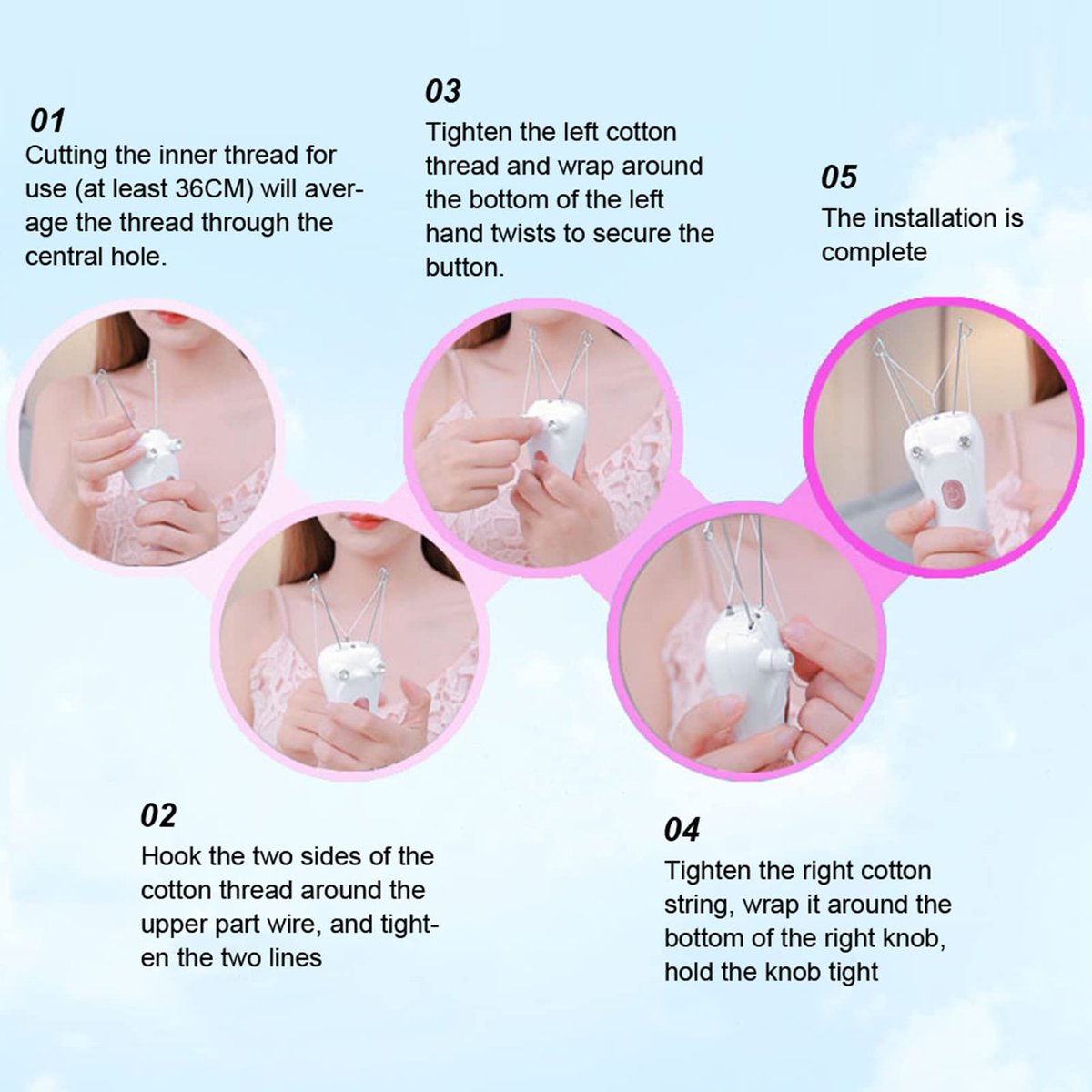 Betued Electric Threading Epilator - USB Rechargeable Hair Removal Device for Face & Body, Pink Avelisse