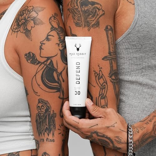 Mad Rabbit Defend Tattoo Sunscreen SPF 30 Mineral Lotion – Tattoo Fade Protection & Moisturizer (3.4 oz) Avelisse