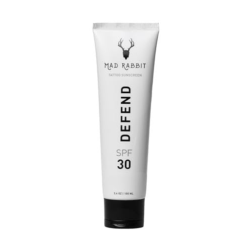 Mad Rabbit Defend Tattoo Sunscreen SPF 30 Mineral Lotion – Tattoo Fade Protection & Moisturizer (3.4 oz) Avelisse