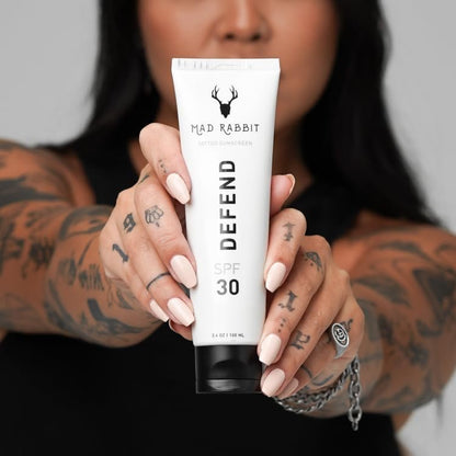 Mad Rabbit Defend Tattoo Sunscreen SPF 30 Mineral Lotion – Tattoo Fade Protection & Moisturizer (3.4 oz) Avelisse