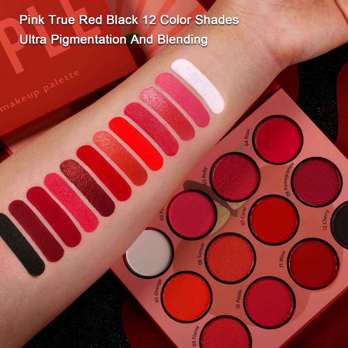 Afflano Red Eyeshadow Palette - 12 Ultra-Pigmented Matte & Shimmer Shades | Cruelty-Free Warm Fall Sunset Pink Goth Red Eye Shadow - görsel 7