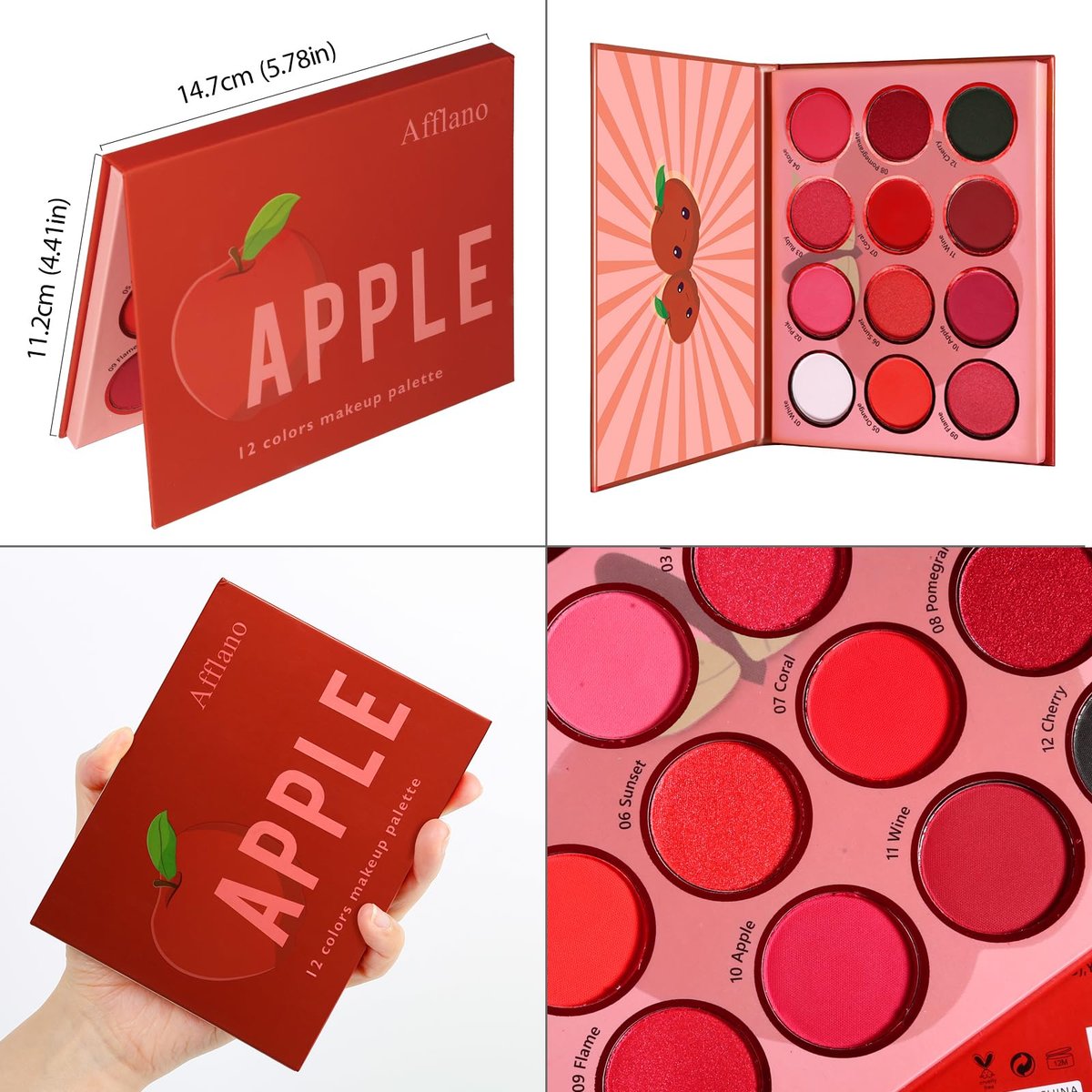 Afflano Red Eyeshadow Palette - 12 Ultra-Pigmented Matte & Shimmer Shades | Cruelty-Free Warm Fall Sunset Pink Goth Red Eye Shadow - görsel 13