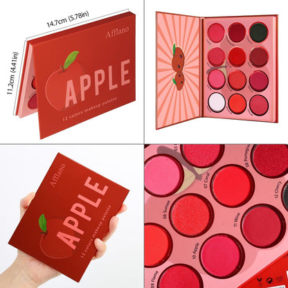Afflano Red Eyeshadow Palette - 12 Ultra-Pigmented Matte & Shimmer Shades | Cruelty-Free Warm Fall Sunset Pink Goth Red Eye Shadow