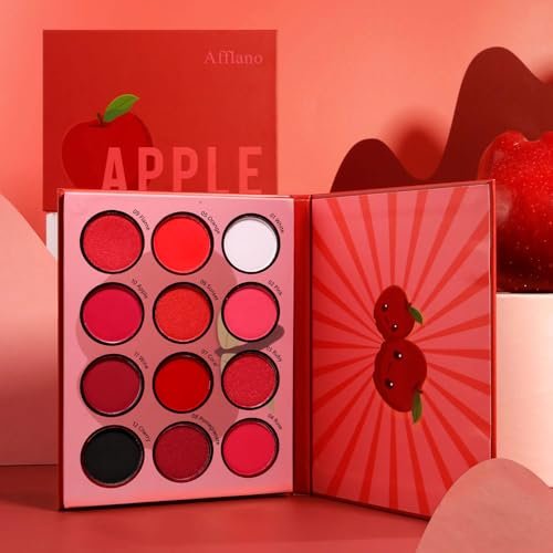 Afflano Red Eyeshadow Palette - 12 Ultra-Pigmented Matte & Shimmer Shades | Cruelty-Free Warm Fall Sunset Pink Goth Red Eye Shadow - görsel 2
